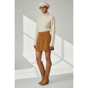 Women’s Preppy Corduroy Mini Skirt Tan M Fall Fashion